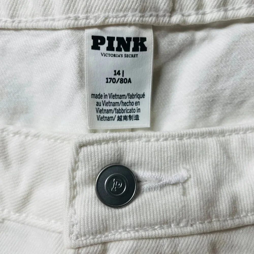 Pink Victoria's Secret Womens White High Rise Neutral Wide Leg Jeans Size 14 - Picture 4 of 12